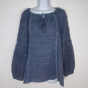 Sundance Catalog Sweet Blouse Revival Top Blue Long Sleeve Shirt Size Small NWT
